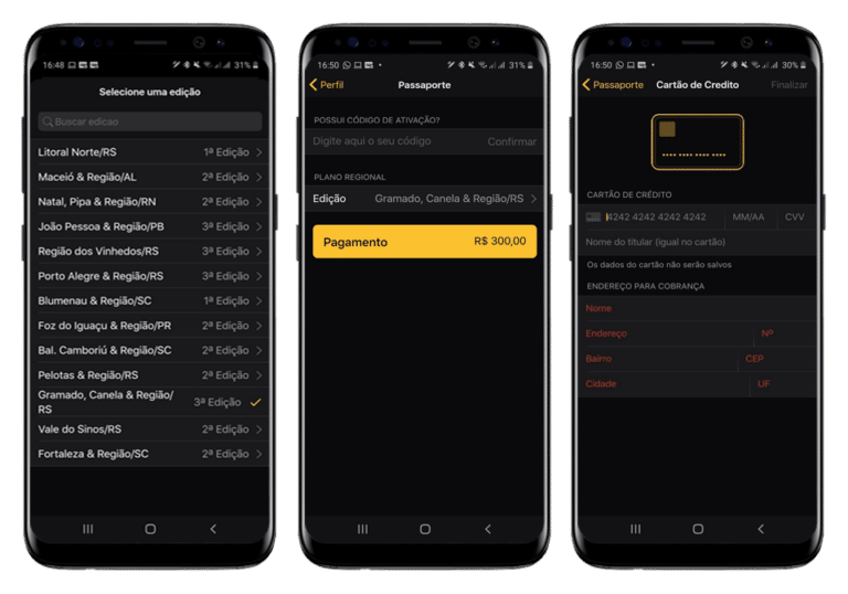 Tela do app Prime Gourmet: escolha a região e assine