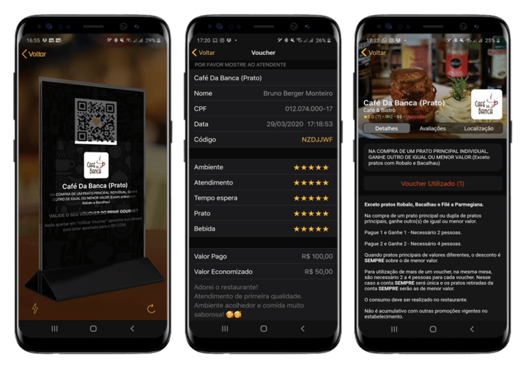 Tela do app Prime Gourmet: valide no local