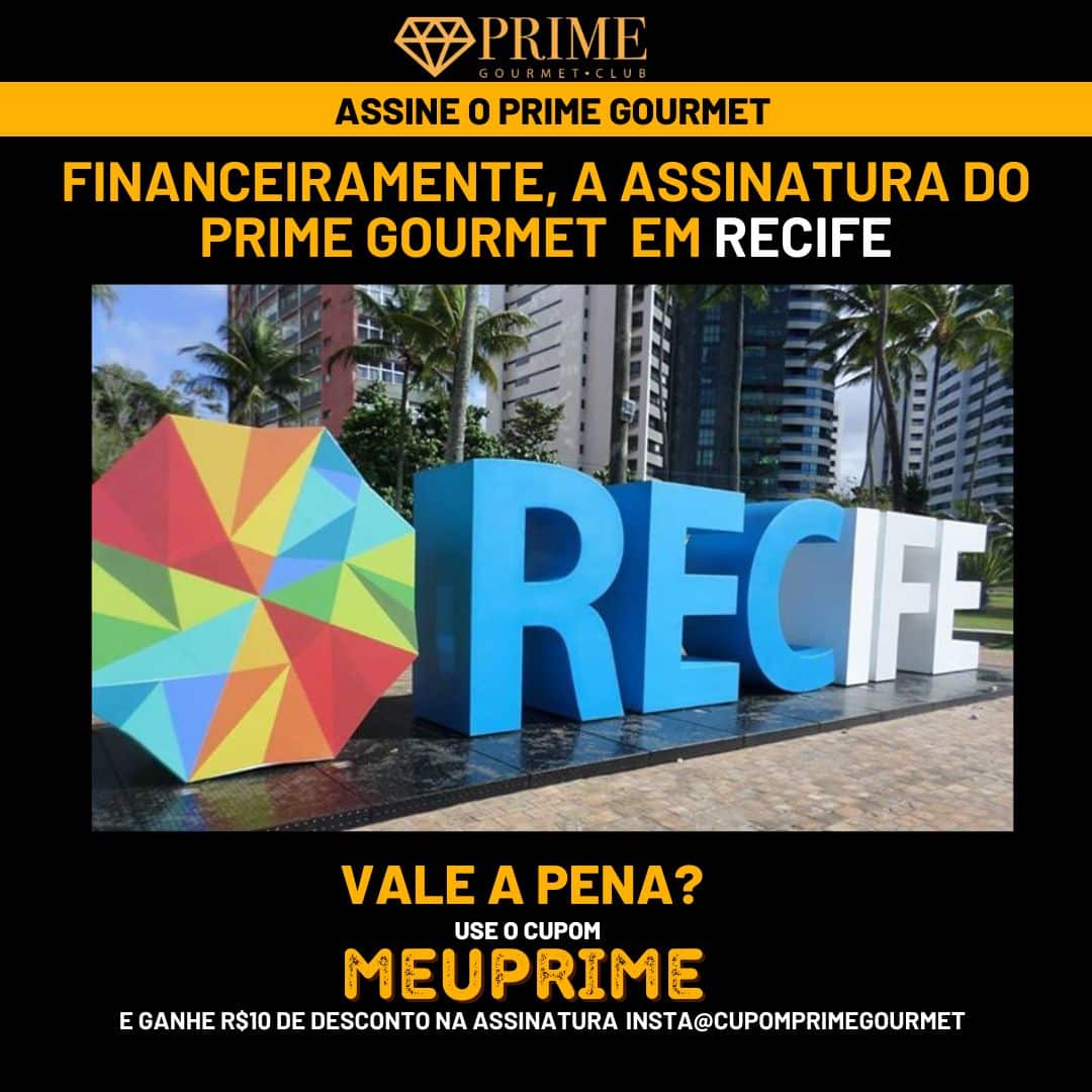Letreiro colorido "Recife" promovendo Prime Gourmet Club.