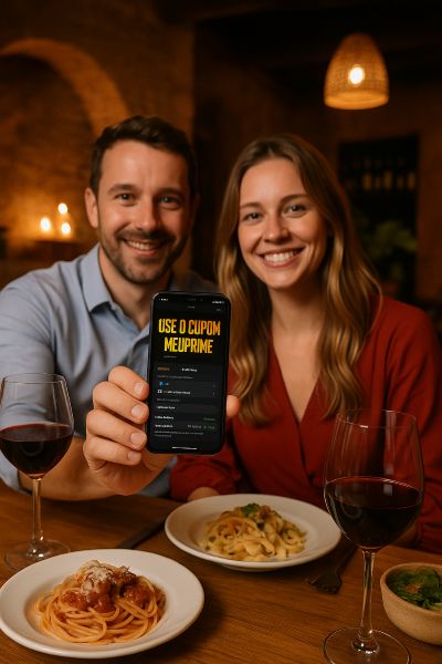 Casal jantando em um restaurante rústico e charmoso