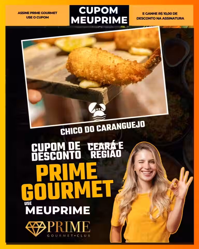 Chico do Caranguejo Cumbuco,Prime Gourmet Cumbuco,caranguejo Ceará,Praia do Cumbuco,desconto Prime Gourmet,cupom MEUPRIME,frutos do mar Ceará,onde comer caranguejo,oferta Prime Gourmet,economia na praia,Cumbuco,Prime Gourmet