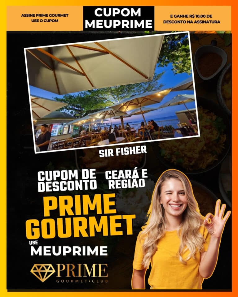 Barraca de Praia Sir Fisher,Prime Gourmet Fortaleza,frutos do mar,Praia do Futuro,desconto Prime Gourmet,cupom MEUPRIME,gastronomia Ceará,onde comer frutos do mar,oferta Prime Gourmet,economia na praia,Fortaleza,Prime Gourmet
