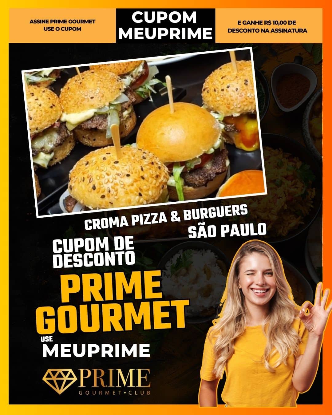 cupom desconto prime gourmet use meu prime croma pizza & burguers