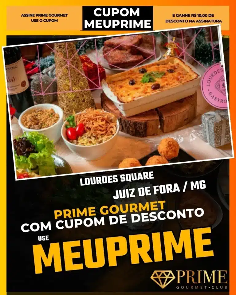 lourdes square jf,praça de alimentação juiz de fora,onde jantar com amigos jf,prime gourmet parceiros,bairro de lourdes jf,gastronomia variada,cupom desconto app,roteiro gastronomico