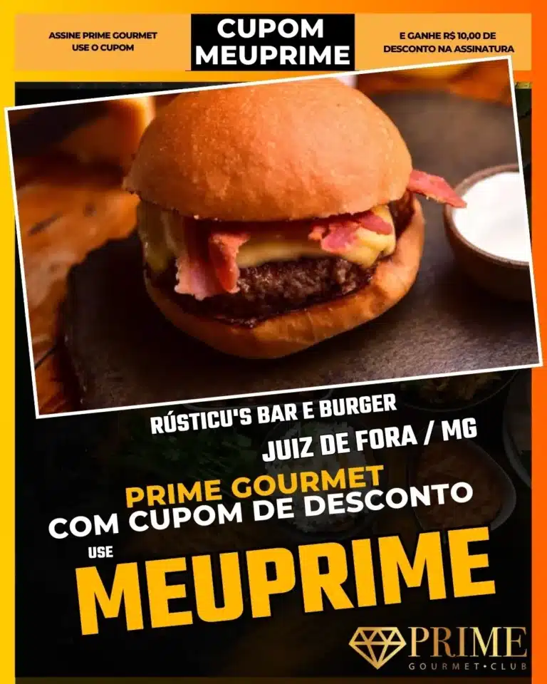 hamburgueria jardim gloria,rusticos burger jf,lanche artesanal,prime gourmet lanches,onde comer barato jf,burger com bacon,cupom desconto app,bar de bairro