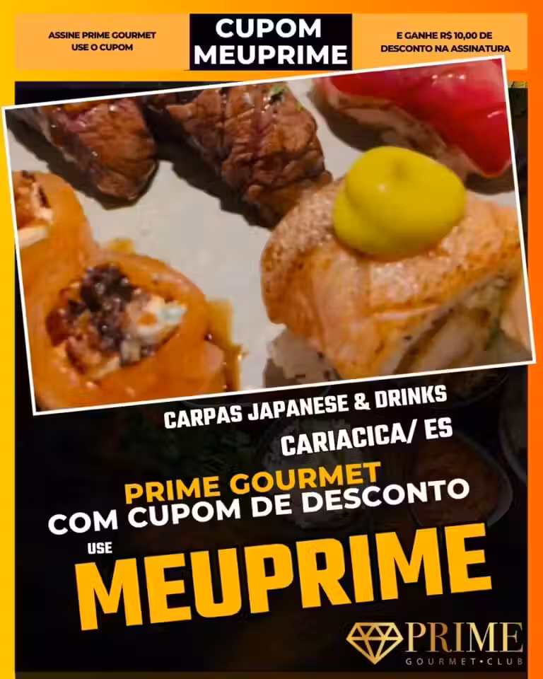Carpas Japanese Guarapari,Sushi Enseada Azul,Restaurante romântico Guarapari,Prime Gourmet Jantar,Cupom MEUPRIME,Drinks em Guarapari,Alta gastronomia ES,Onde jantar em Nova Guarapari