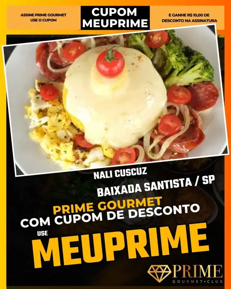 Nali Cuscuz Guarujá,Comida Nordestina Guarujá,Café da Manhã Enseada,Prime Gourmet Desconto,Cuscuz Recheado,Onde tomar café Guarujá,Cupom MEUPRIME,Tapioca e Cuscuz