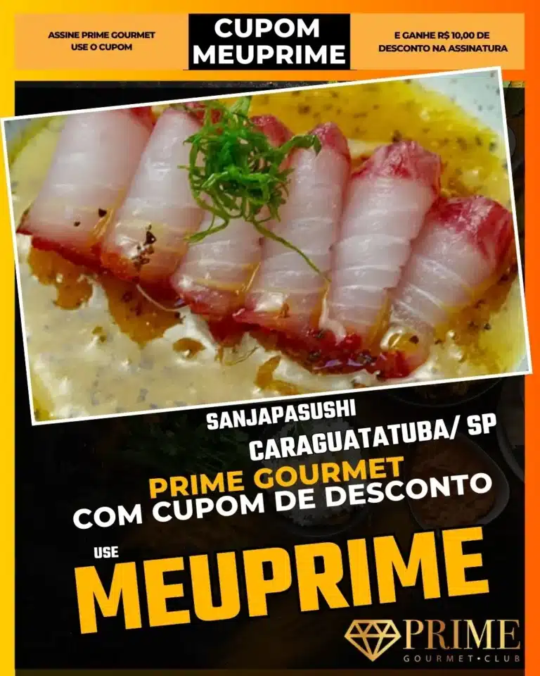 SanjapaSushi Caraguatatuba,Temaki em Dobro,Sushi Barato Caraguá,Prime Gourmet Desconto,Combinado de Sushi,Jantar Rápido,Cupom MEUPRIME,Comida Japonesa Delivery