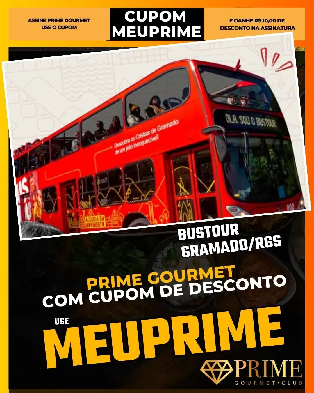 Bustour Gramado,Ônibus Turístico Canela,Prime Gourmet Desconto,Hop-on Hop-off Serra Gaúcha,Transporte Gramado,Cupom MEUPRIME,Brocker Turismo,Passeio Panorâmico
