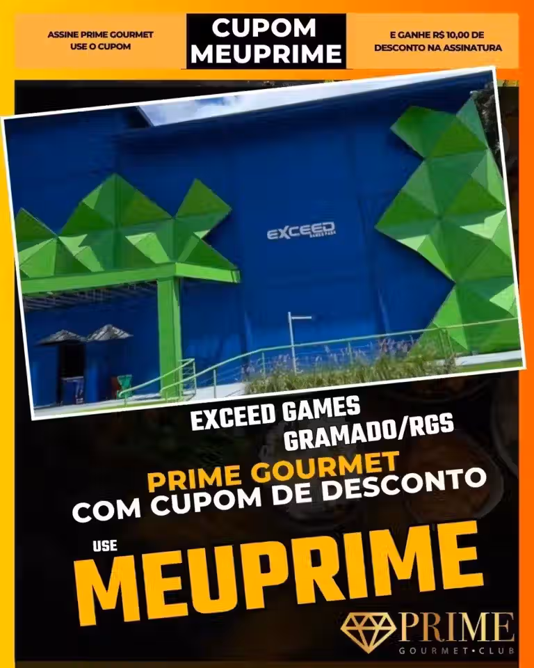 Exceed Games Park,Simulador Fórmula 1,Prime Gourmet Desconto,Parque Tecnológico Gramado,Realidade Virtual,Cupom MEUPRIME,Onde jogar videogame,Atrações Indoor
