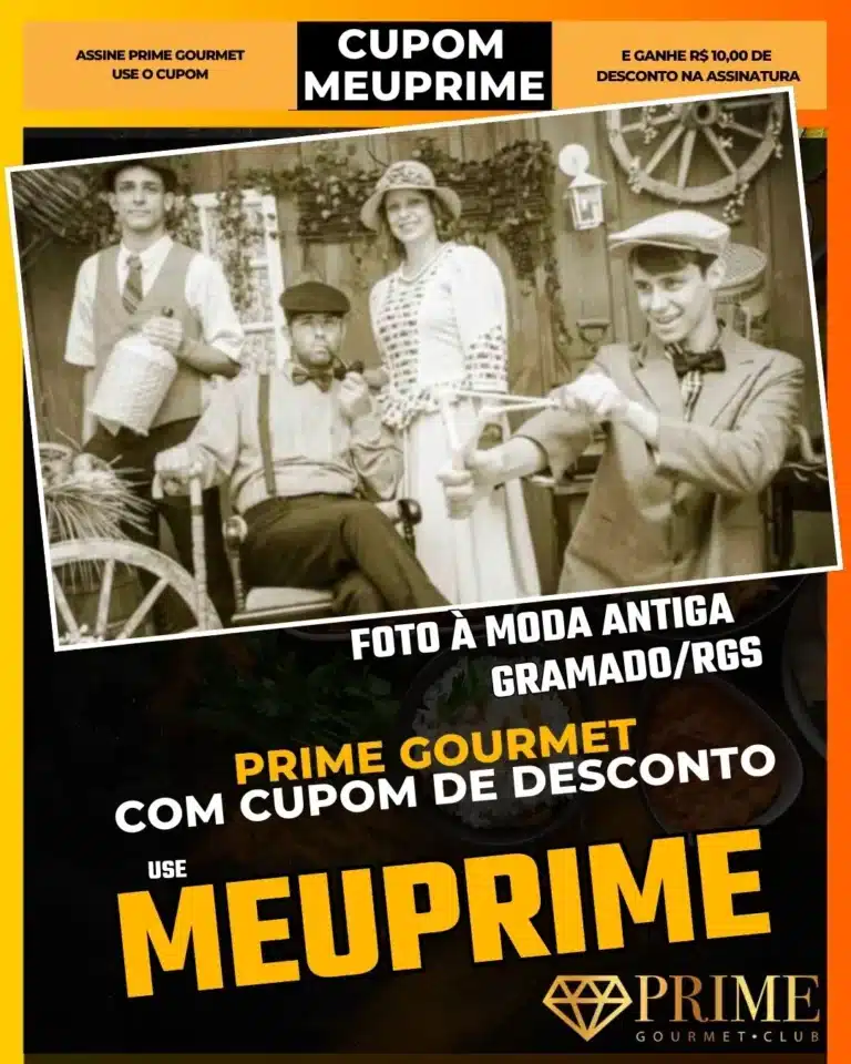 Foto Antiga Gramado,Ensaio Temático,Prime Gourmet Desconto,Souvenir Gramado,Foto de Época,Cupom MEUPRIME,Lembrança de Viagem,Estúdio Fotográfico