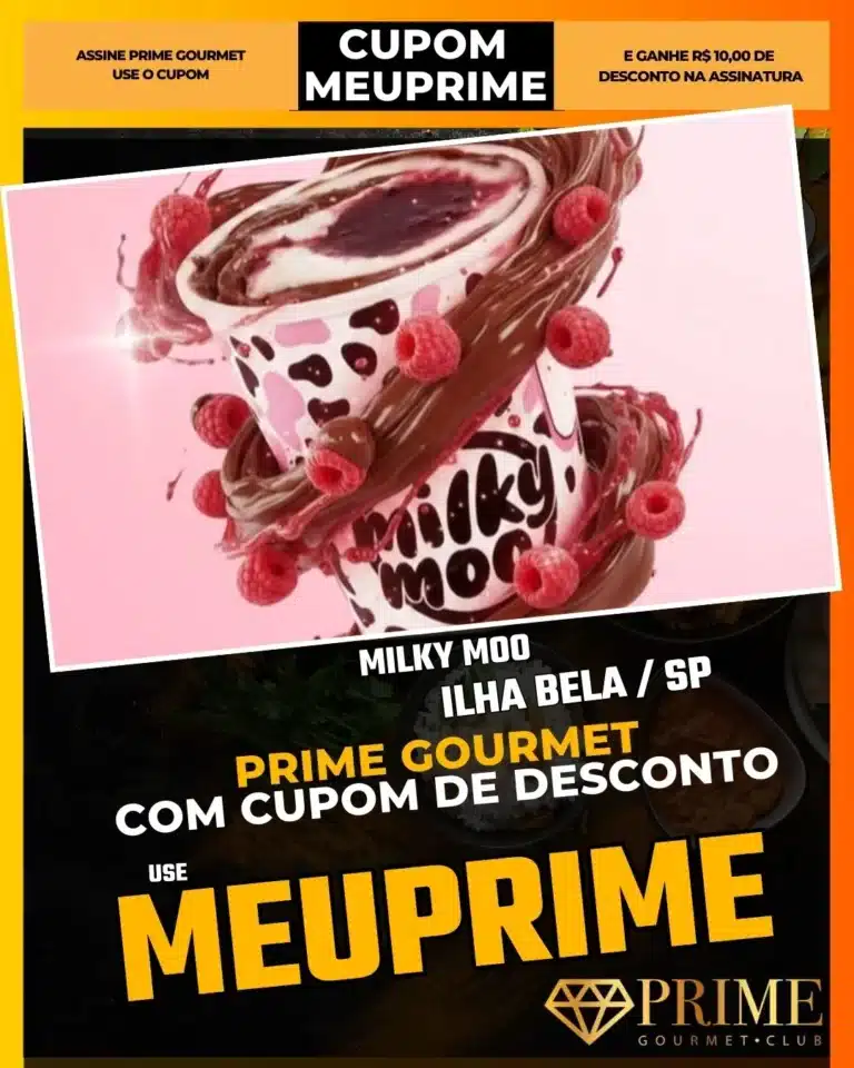 Milky Moo Ilhabela,Milkshake Ilhabela,Sobremesa na Vila,Prime Gourmet Desconto,Sorvete Ilhabela,Onde comer doce,Cupom MEUPRIME,Franquia de Sucesso