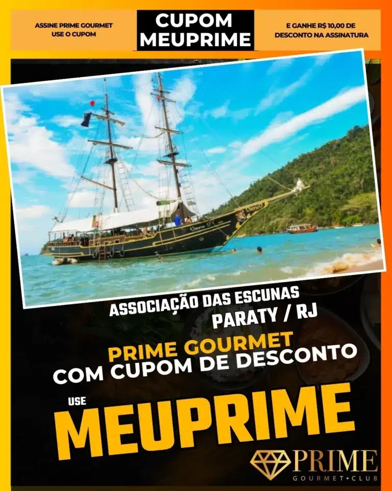 Associação das Escunas Paraty,Passeio de Barco Ilhas,Lagoa Azul Paraty,Prime Gourmet Desconto,Turismo Náutico,Melhor Passeio Paraty,Cupom MEUPRIME,Escuna em Dobro