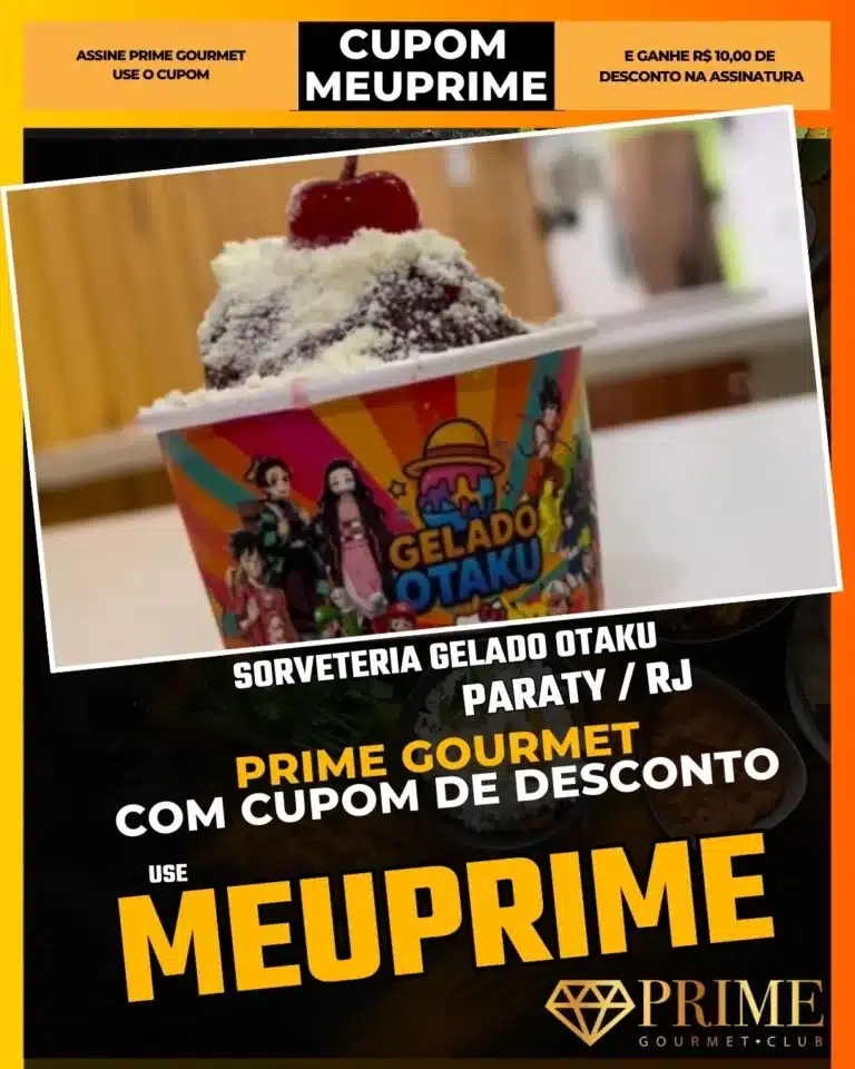 Sorveteria Gelado Otaku,Sorvete Geek Paraty,Sobremesa Divertida,Prime Gourmet Desconto,Milkshake Paraty,Onde ir com adolescentes,Cupom MEUPRIME,Sorvete Artesanal