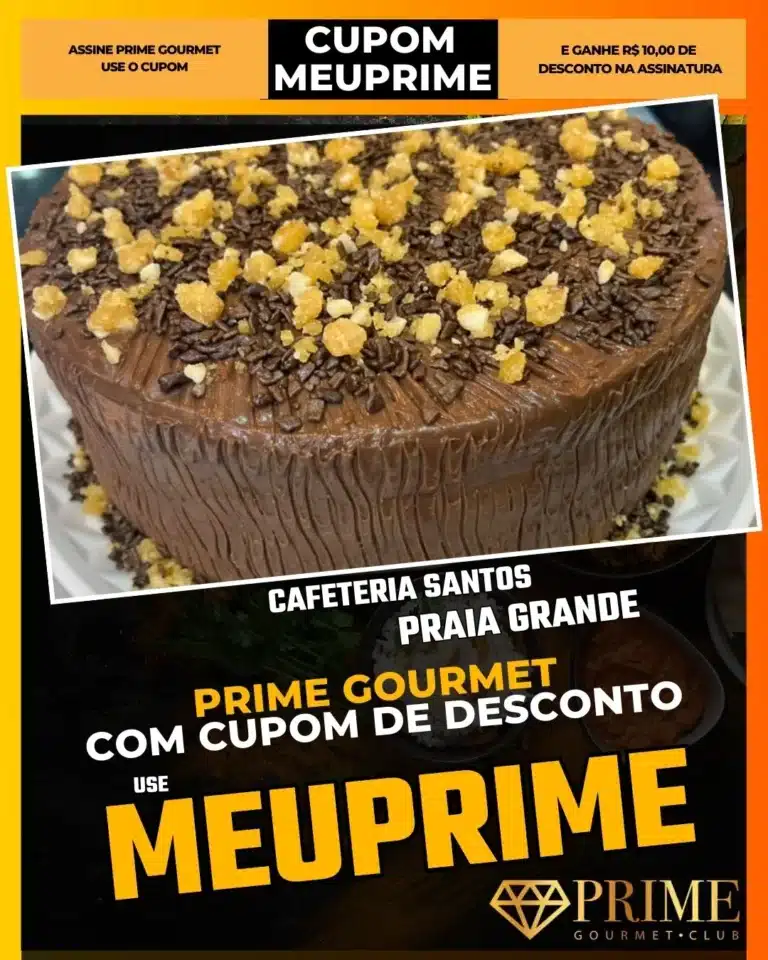 Cafeteria Santos Cidade,Café Especial Praia Grande,Cafeteria Boqueirão,Prime Gourmet Desconto,Cappuccino Praia Grande,Onde tomar café PG,Cupom MEUPRIME,Lanche da Tarde