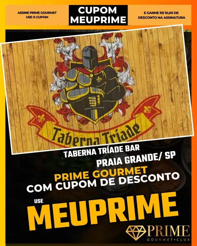 Taberna Tríade Praia Grande,Bar de Rock PG,Pub Praia Grande,Prime Gourmet Desconto,Petiscos e Cerveja,Onde ouvir rock PG,Cupom MEUPRIME,Bar Temático