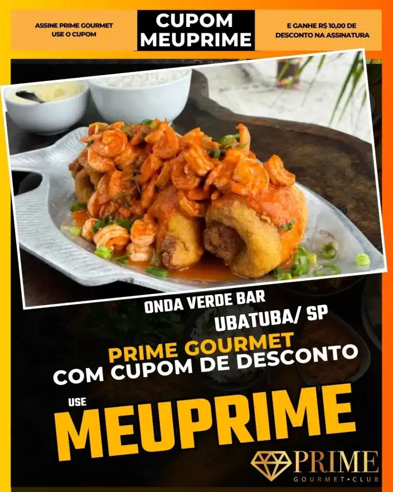 Onda Verde Ubatuba,Quiosque Pé na Areia,Petiscos de Praia,Prime Gourmet Desconto,Peixe Frito Ubatuba,Onde comer na praia,Cupom MEUPRIME,Bar de Praia