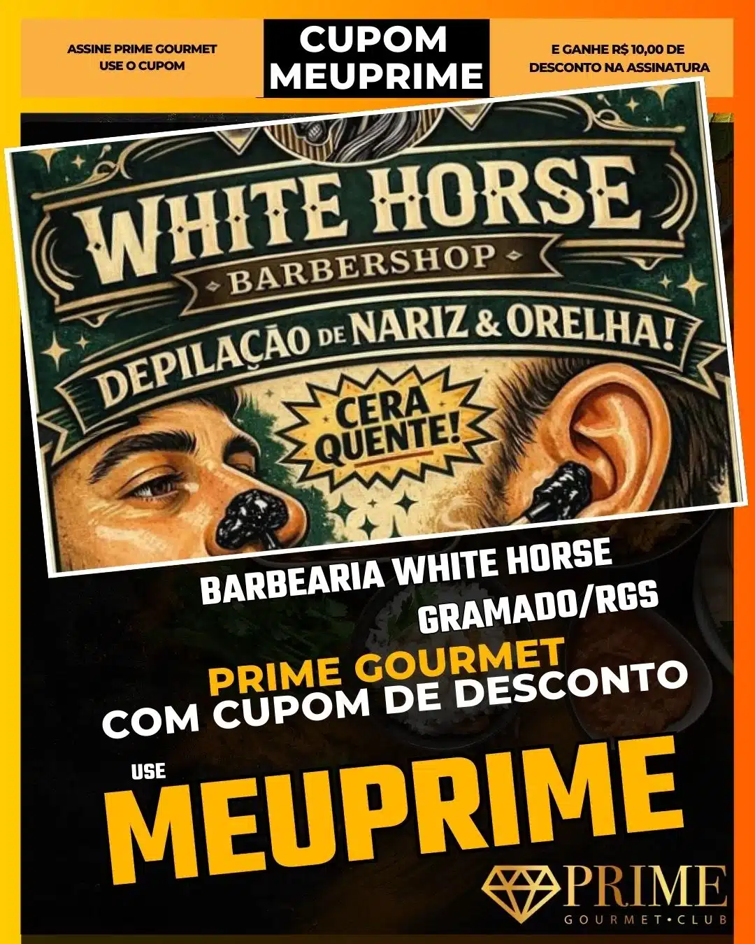 Barbearia White Horse Gramado,Corte Masculino Gramado,Prime Gourmet Desconto,Barba e Cabelo,Barbearia Retrô,Cupom MEUPRIME,Dia do Noivo,Estética Masculina