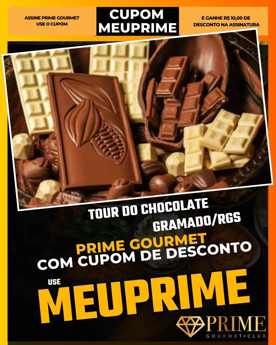 Tour do Chocolate Gramado,Passeio Chocolate,Prime Gourmet Desconto,Fábricas de Chocolate,Degustação Gramado,Cupom MEUPRIME,Brocker Turismo,Turismo Gastronômico