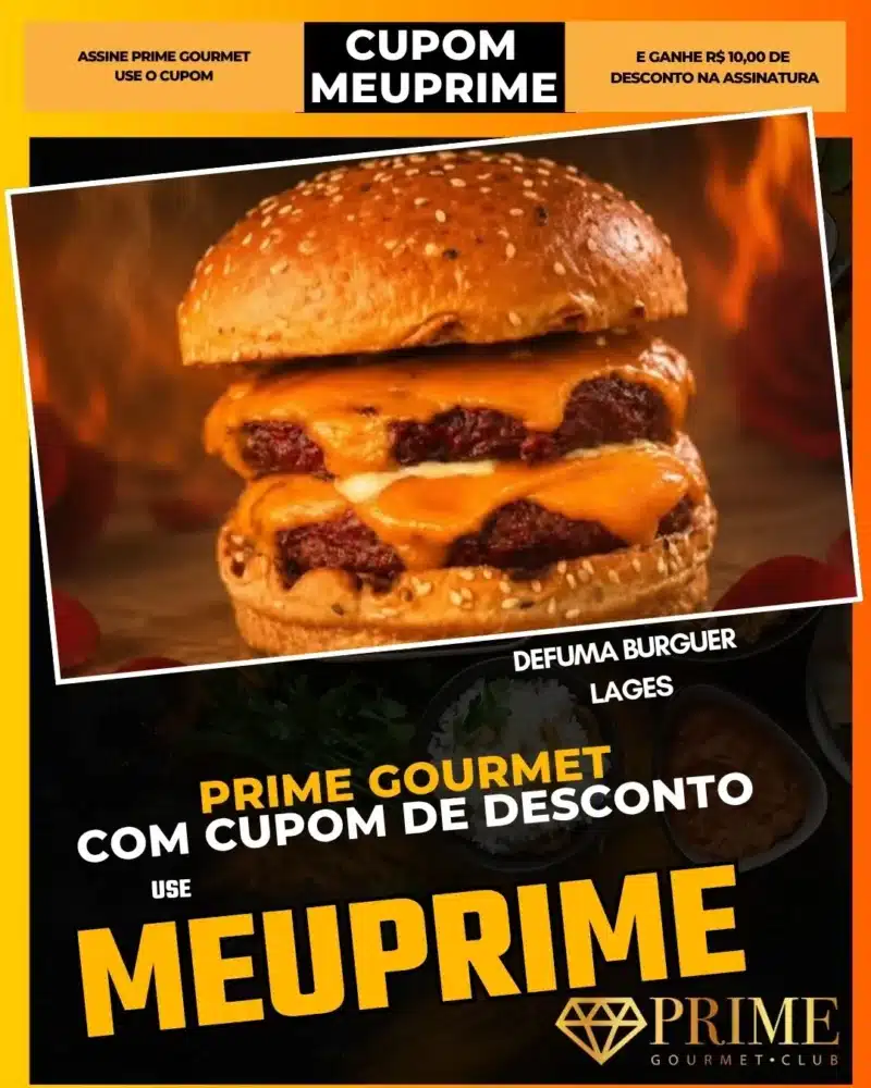 Hambúrguer duplo com queijo e cupom MEUPRIME