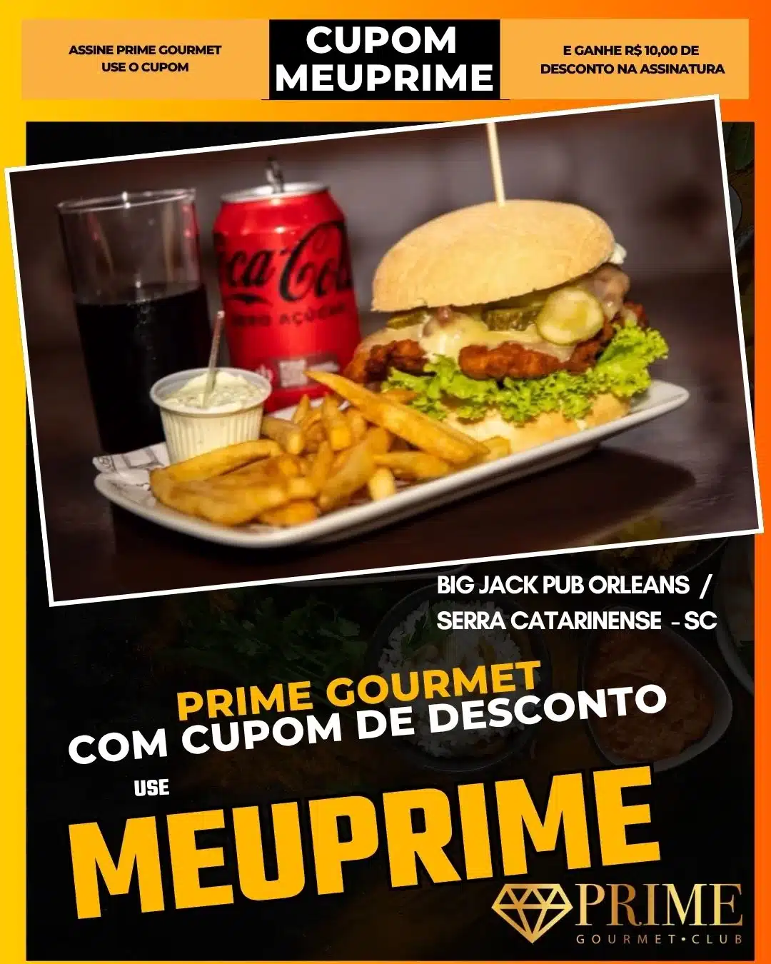 prime gourmet cupom meuprime serra catarinense big jack pub orleans