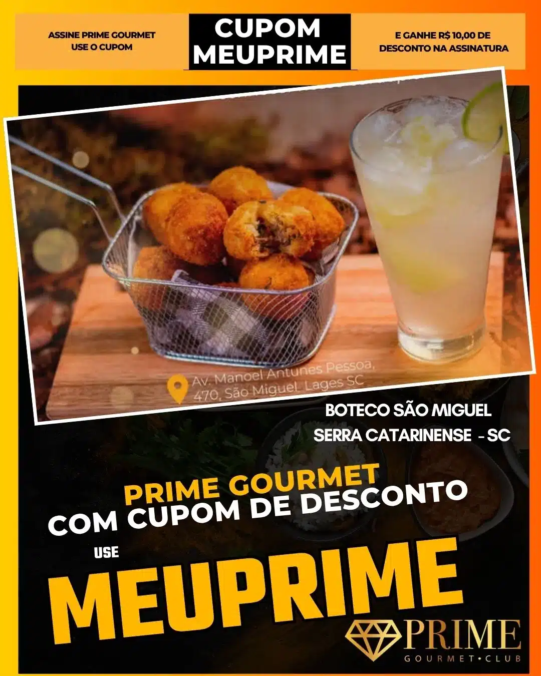 prime gourmet cupom meuprime serra catarinense boteco são miguel
