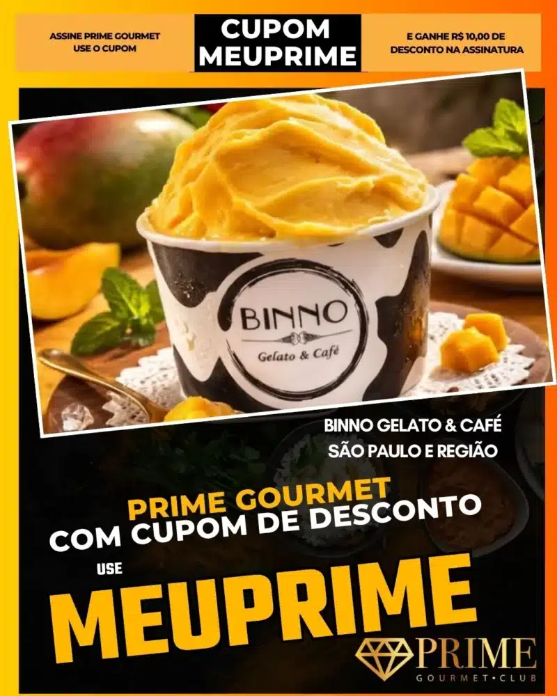 prime gourmet cupom meuprime são paulo binno gelato & café