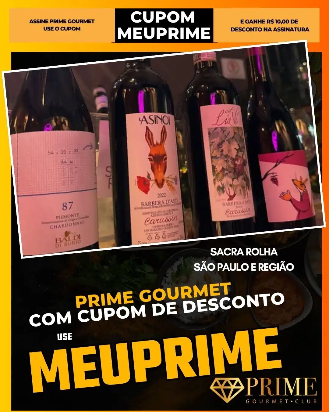 prime gourmet cupom meuprime são paulo sacra rolha