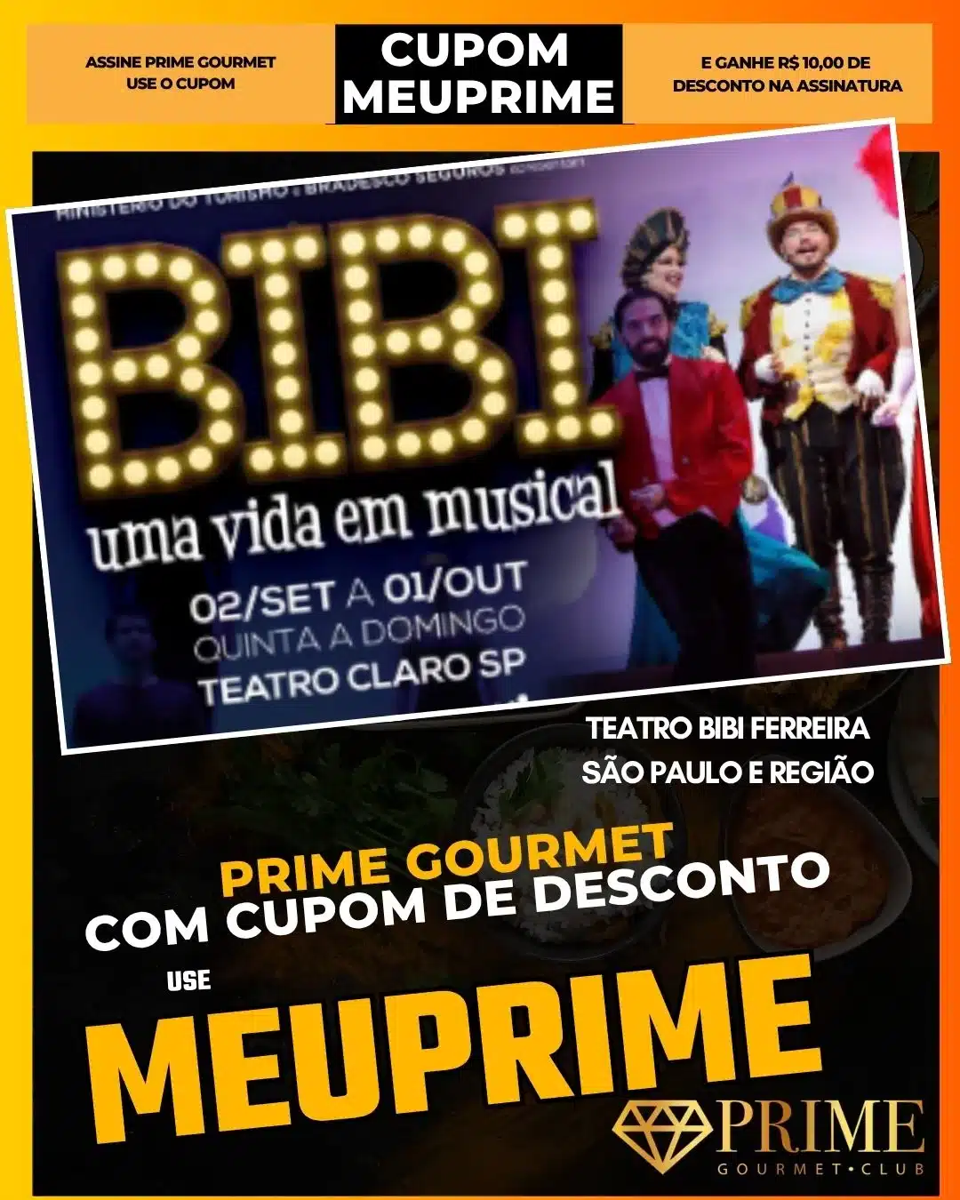 prime gourmet cupom meuprime são paulo teatro bibi ferreira