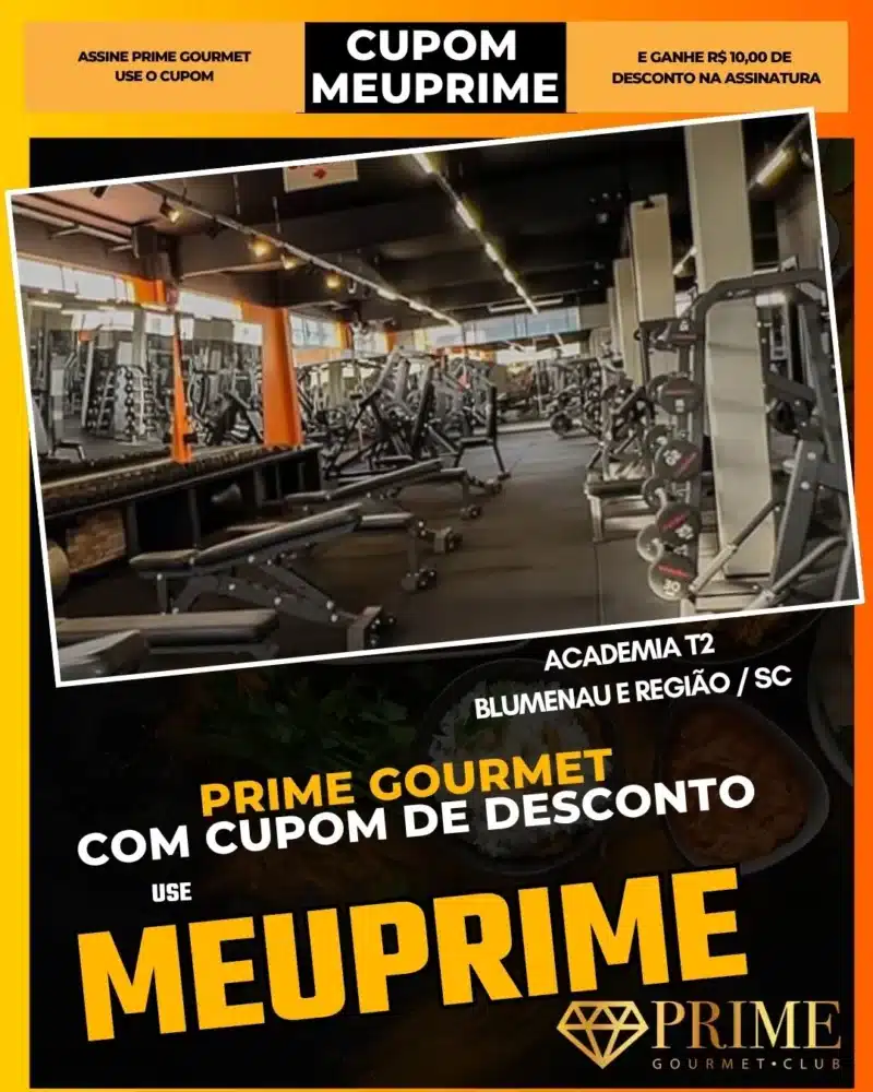 Interior da Academia T2 com equipamentos de musculação