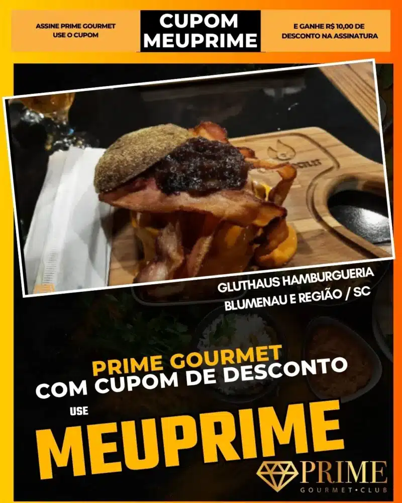 Hambúrguer gourmet com bacon e cupom MEUPRIME