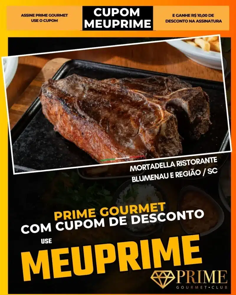 Cupom Prime Gourmet com imagem de steak grelhado