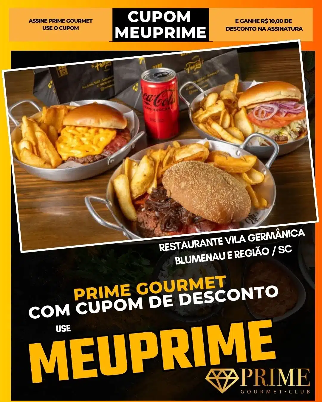 Hambúrgueres com fritas e cupom Prime Gourmet