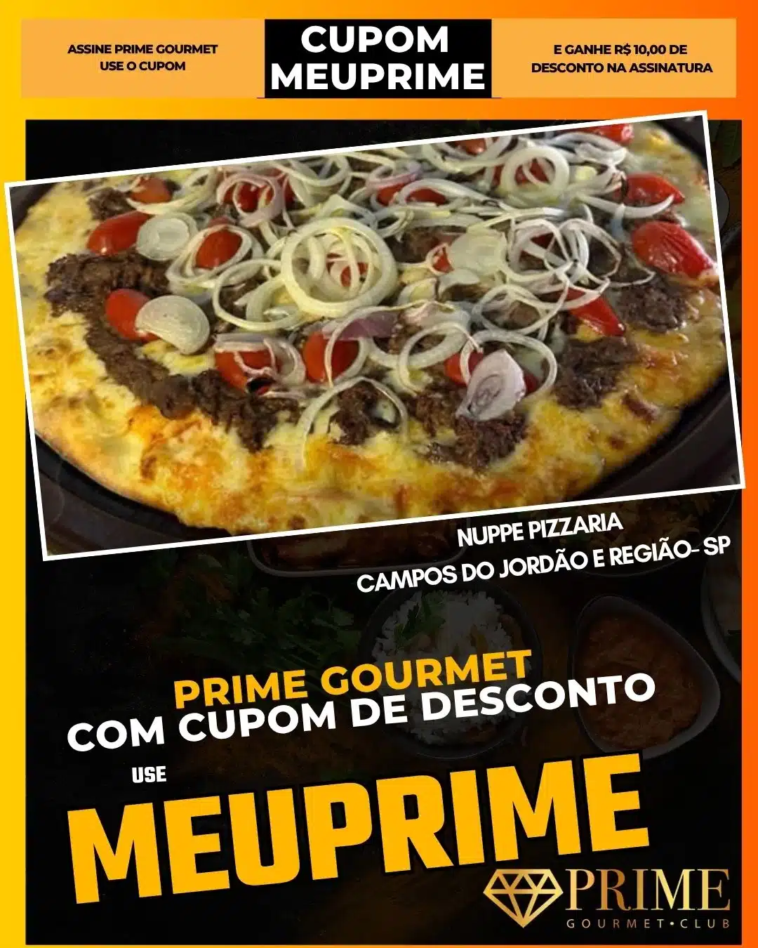 Pizza com carne, cebola e tomate-cereja