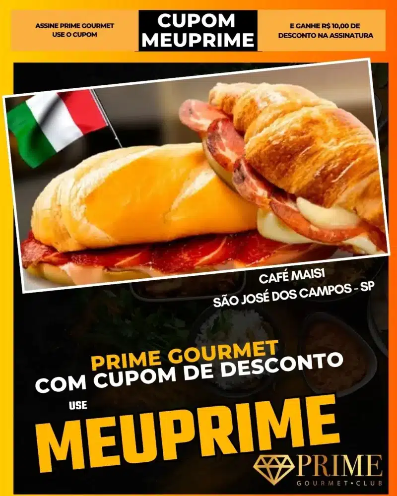 Croissant e sanduíche gourmet com cupom MEUPRIME