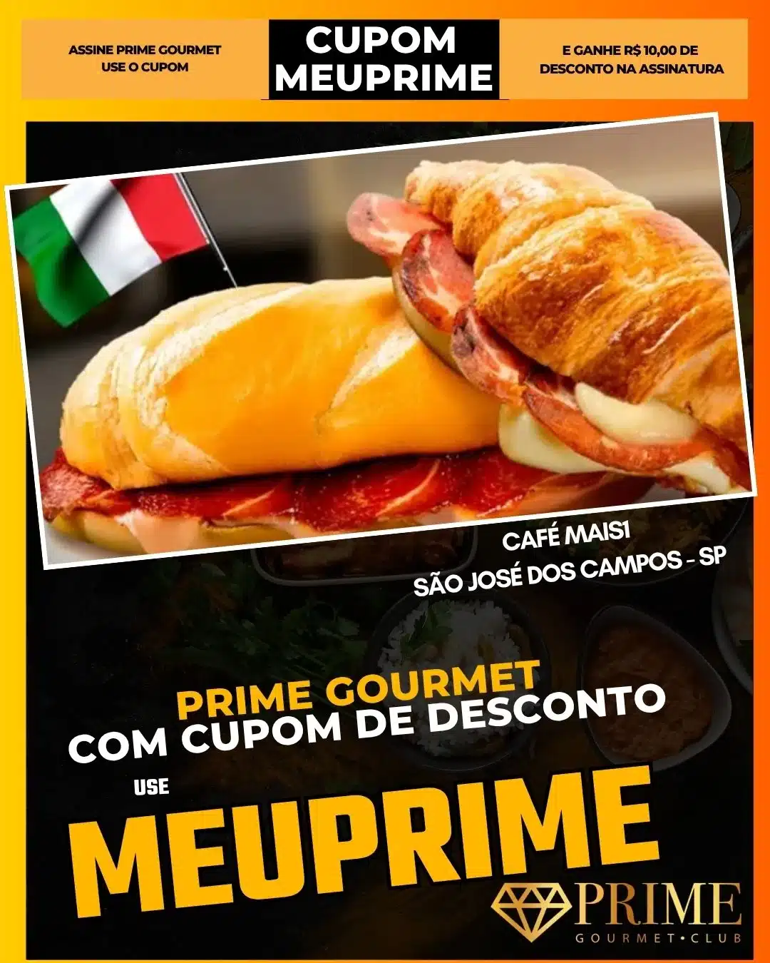 Croissant e sanduíche gourmet com cupom MEUPRIME