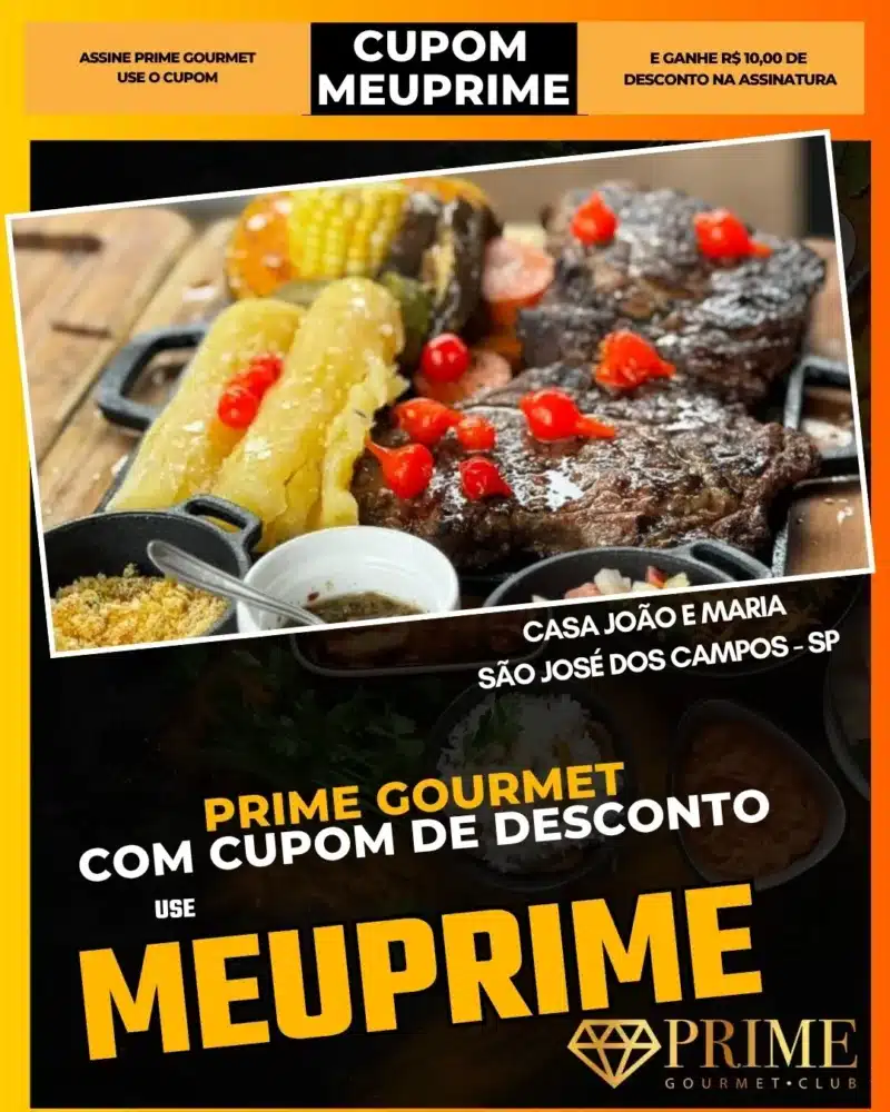 Prato de carne grelhada com cupom Prime Gourmet