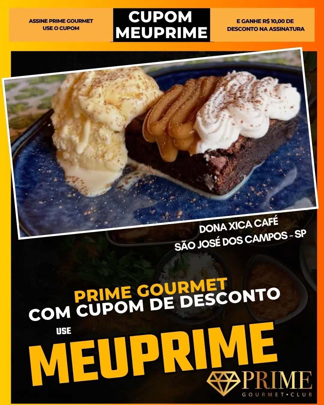 Brownie com sorvete e chantilly gourmet