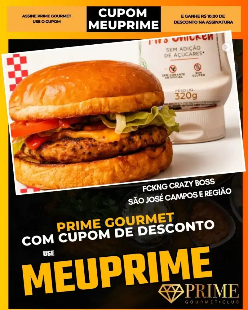 Hambúrguer gourmet de frango com cupom de desconto