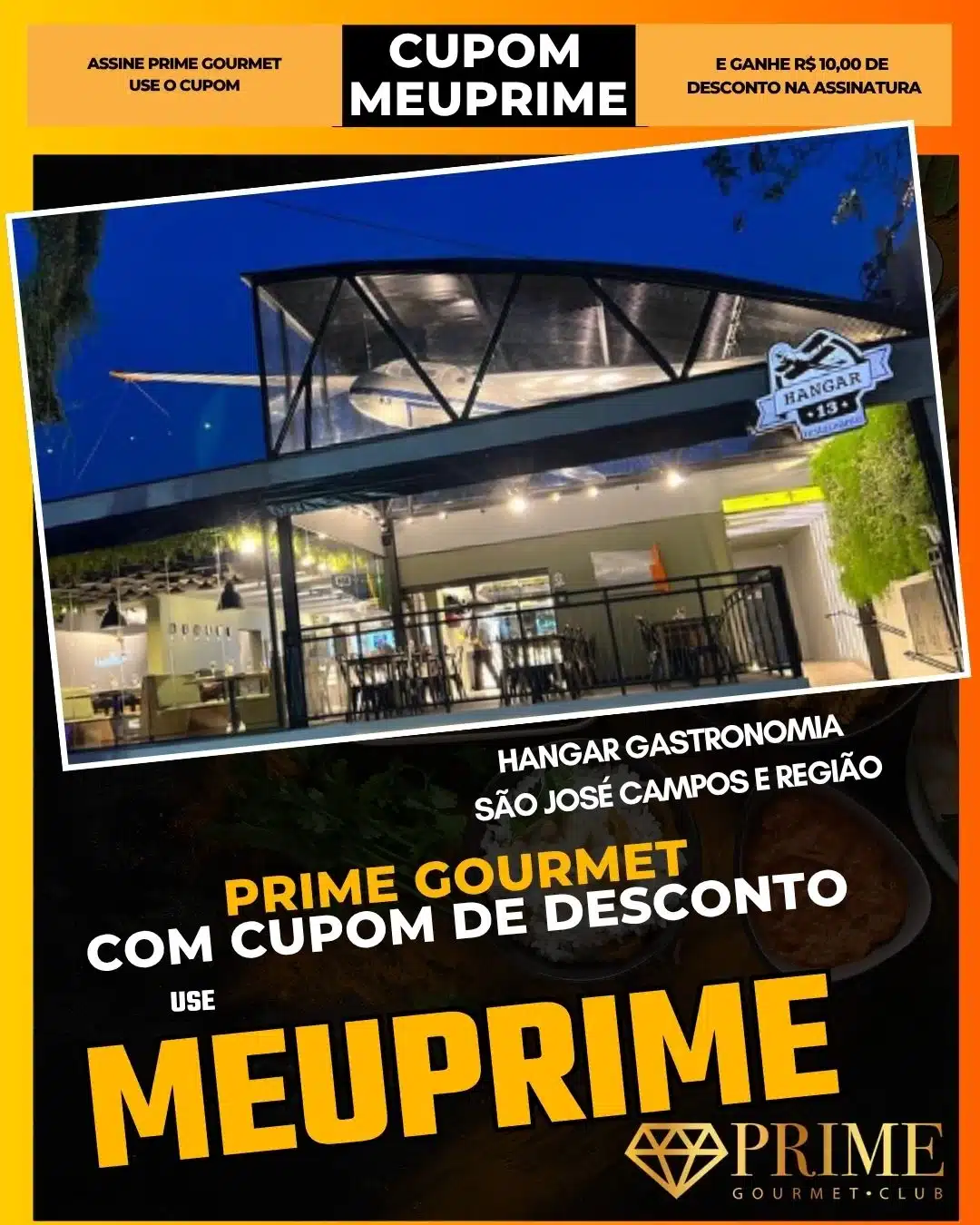 Fachada do Hangar Gastronomia à noite