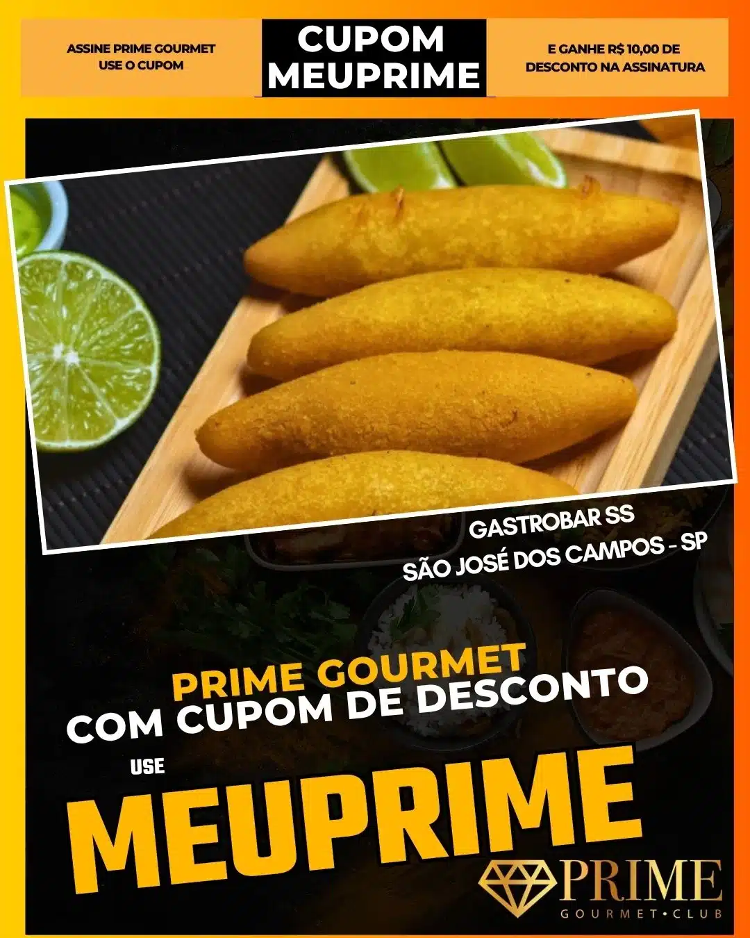 Salgados fritos com limão e cupom MEUPRIME