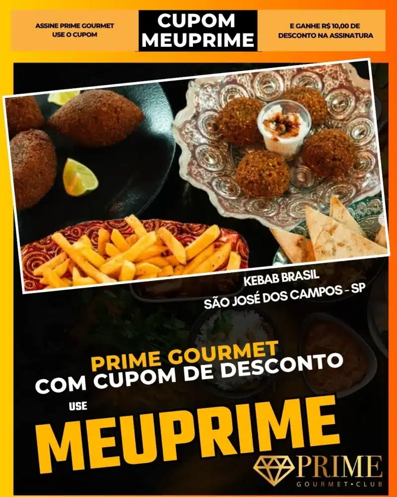 Cupom Prime Gourmet para Kebab Brasil