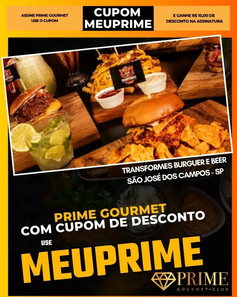 Hambúrguer gourmet com cupom de desconto MEUPRIME