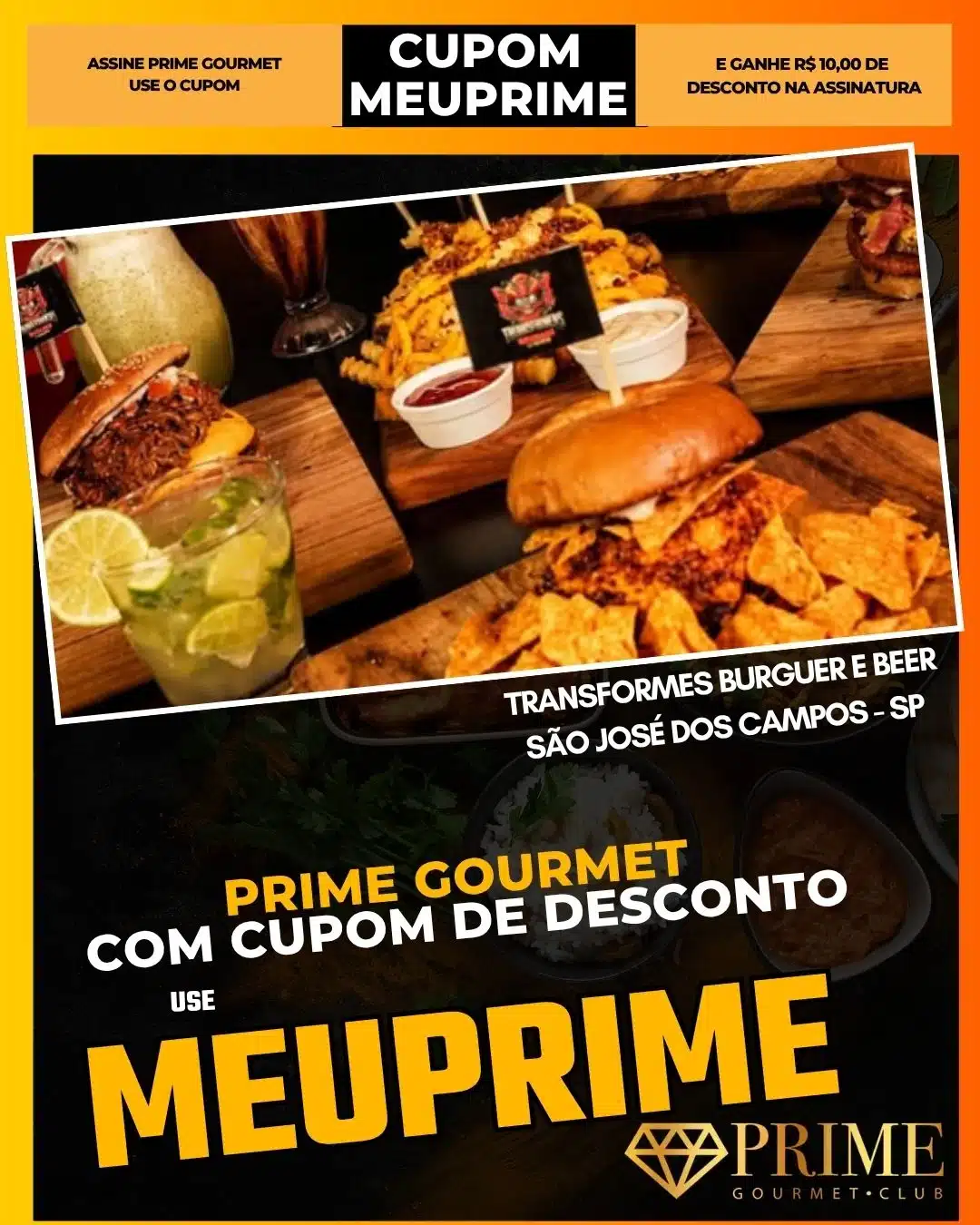 Hambúrguer gourmet com cupom de desconto MEUPRIME