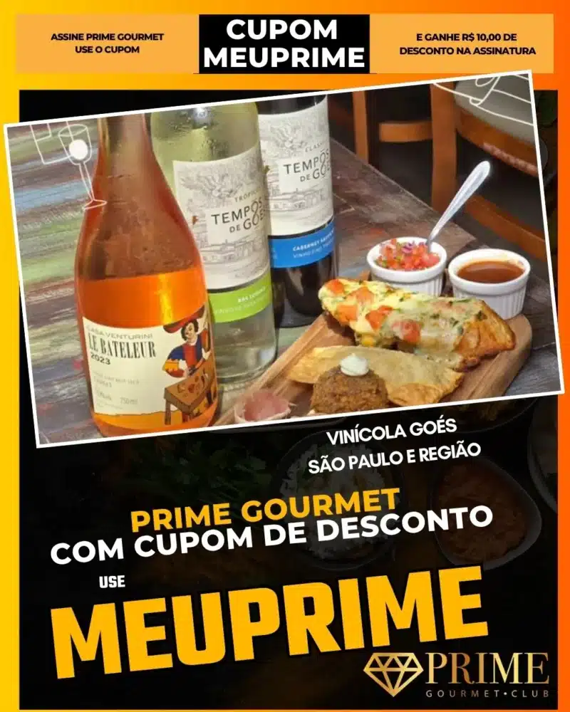 Vinhos e petiscos com cupom Prime Gourmet
