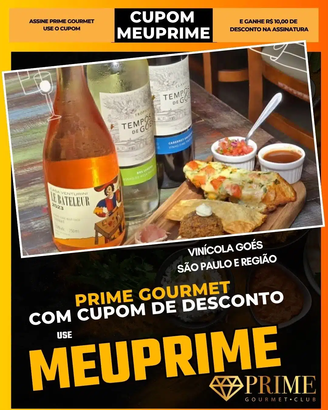 Vinhos e petiscos com cupom Prime Gourmet