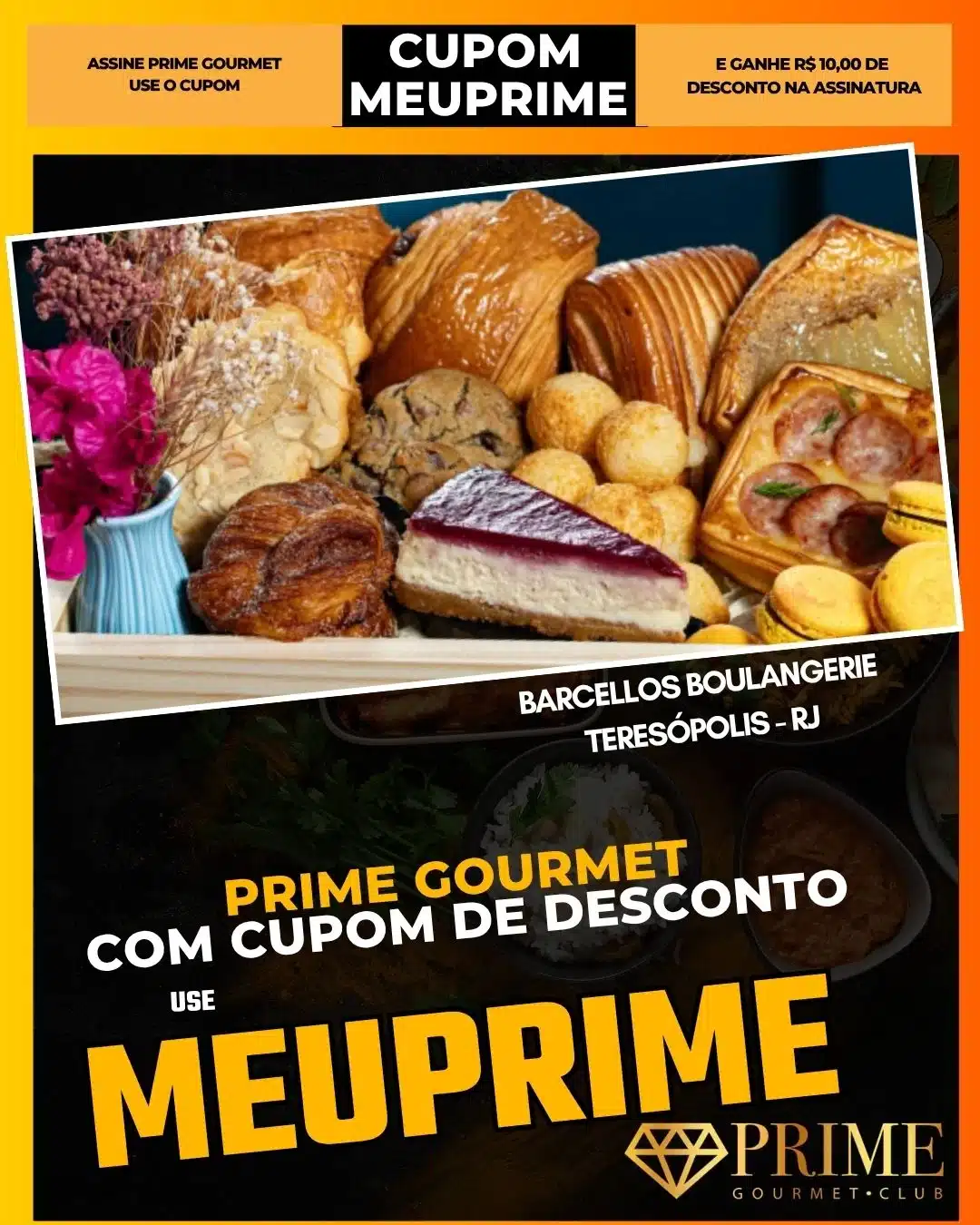 Cesta com pães e doces artesanais variados