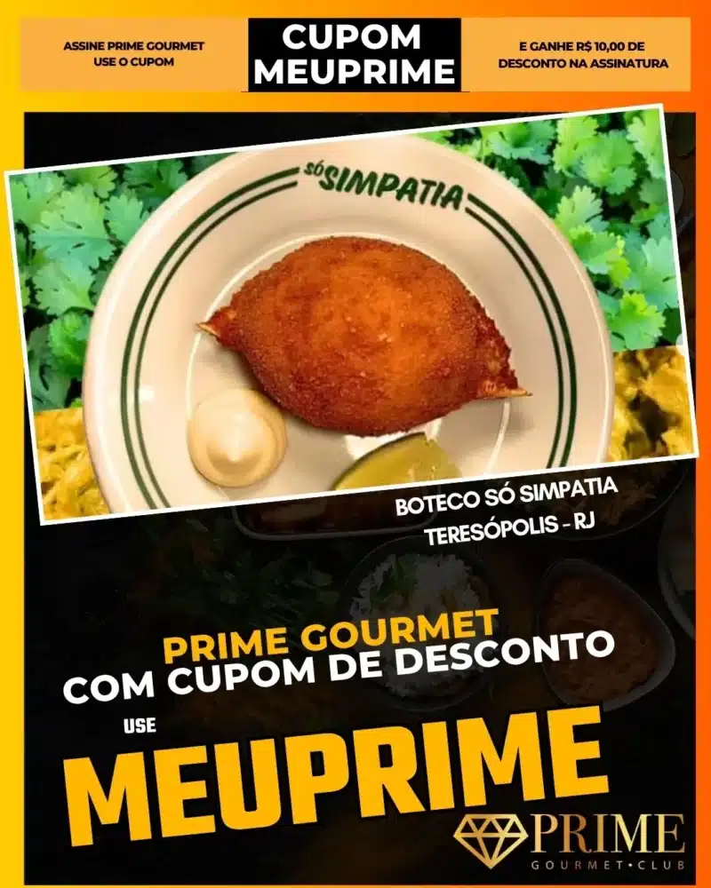 Cupom Prime Gourmet com salgado frito no prato