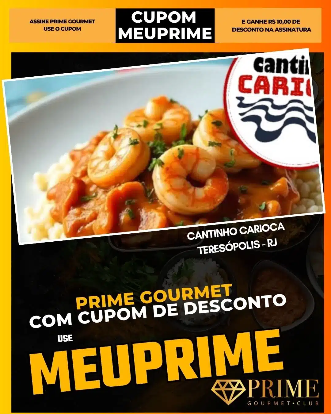 Prato de camarão com arroz e cupom desconto