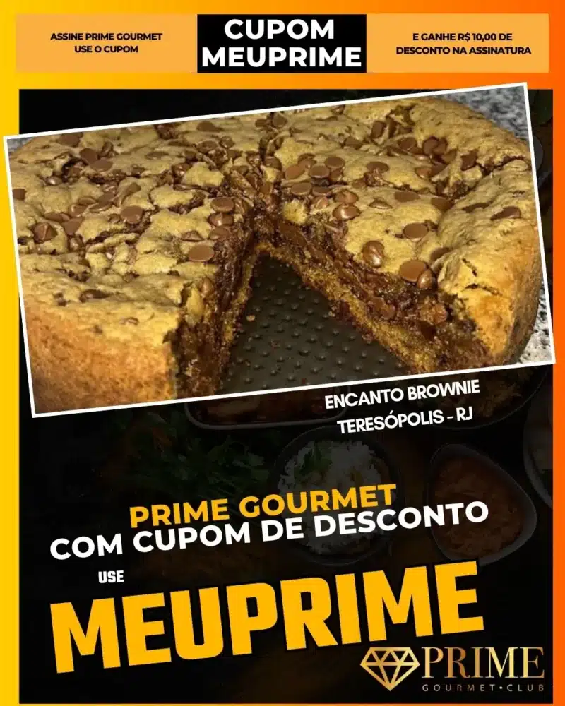 Brownie recheado com gotas de chocolate e cupom